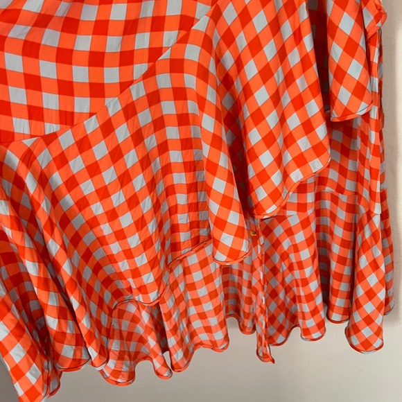Diane von Furstenberg Dress Size 4 Orange Blue Gingham Wrap Ruffle Silk Blend - Picture 5 of 9